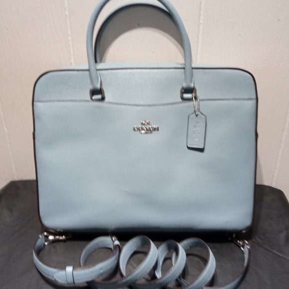 NWT COACH Leather Laptop Briefcase in Cornflower - Picture 1 of 8